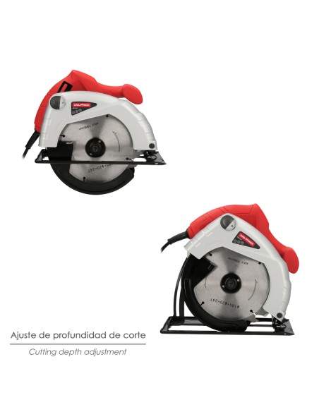 Sierra Circular 1300 Watt. Disco 185 mm. 4.800 RPM Corte a Inglete Con Regulador de Profundidad. Ingletadora, Sierra Madera.