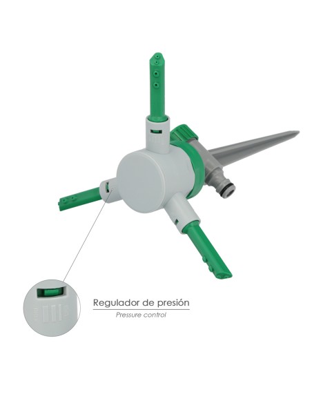 Aspersor Plástico 3 Brazos Con Pincho Con Regulador de Presión.