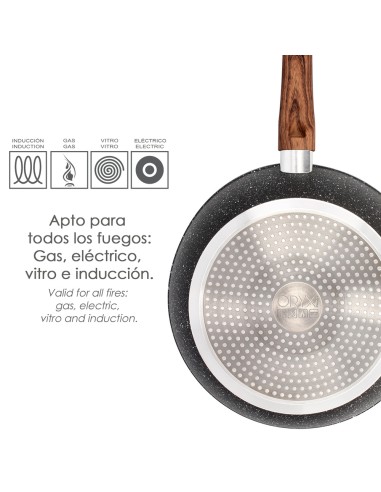 Sarten Aluminio Forjado Antiadherente Ø 24 x 7 cm. Mango Engomado / 5 capas / Acabado Piedra / Apta Para Todo Tipo de Cocinas