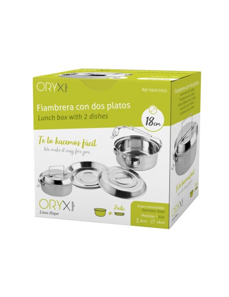 Fiambrera Metalica De Acero Inoxidable Con 2 Platos Ø 18 cm. Lunch Box, Fiambrera Metalica, Porta Alimentos Metalico,