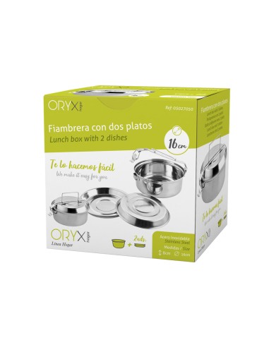 Fiambrera Metalica De Acero Inoxidable Con 2 Platos Ø 16 cm. Lunch Box, Fiambrera Metalica, Porta Alimentos Metalico,