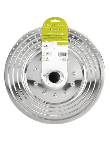 Tapadera Multiusos Acero Inoxidable Ø 32 cm. Uso Tapa Anti Salpicaduras y Escurridor. Tapadera Adpatable Diferentes Medidas