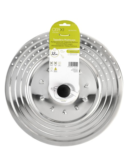 Tapadera Multiusos Acero Inoxidable Ø 32 cm. Uso Tapa Anti Salpicaduras y Escurridor. Tapadera Adpatable Diferentes Medidas
