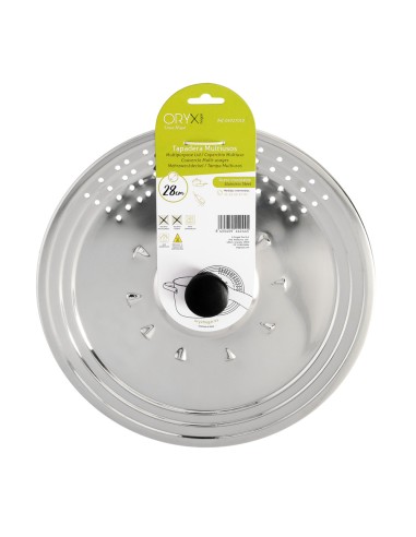 Tapadera Multiusos Acero Inoxidable Ø 28 cm. Uso Tapa Anti Salpicaduras y Escurridor. Tapadera Adpatable Diferentes Medidas