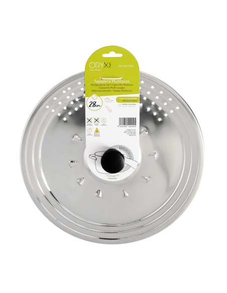 Tapadera Multiusos Acero Inoxidable Ø 28 cm. Uso Tapa Anti Salpicaduras y Escurridor. Tapadera Adpatable Diferentes Medidas