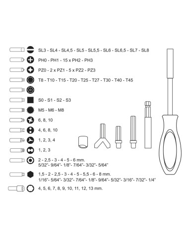 Juego Puntas con Destornillador 1/4" 122 Pzs. Con Apadtador. Cromo Vanadio, Kit Llave Combinada, Kit Carraca,