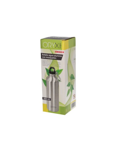 Botella de Agua Aluminio Con mosqueton, Cierre hermetico 500 ml.
