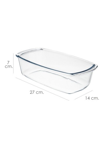 Fuente Cristal Para Horno, 1.5 Litros, Molde Especial Reposteria, 27x14x7 cm.