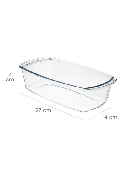 Fuente Cristal Para Horno, 1.5 Litros, Molde Especial Reposteria, 27x14x7 cm.