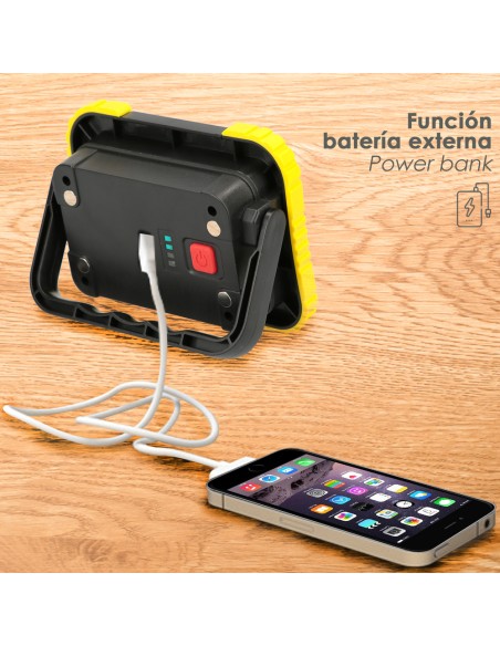 Linterna de Trabajo Led Multifunción Recargable 2.000 mAh. / 10 W. / 500 Lúmenes / 4 Imanes / Bateria Externa / Soporte 180º