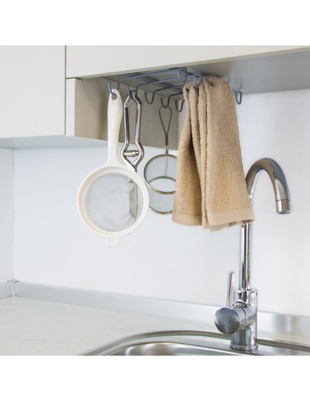 Colgador Tazas, Soporte Cocina Bajo Mueble, Acero Cuelgatazas para 10 tazas