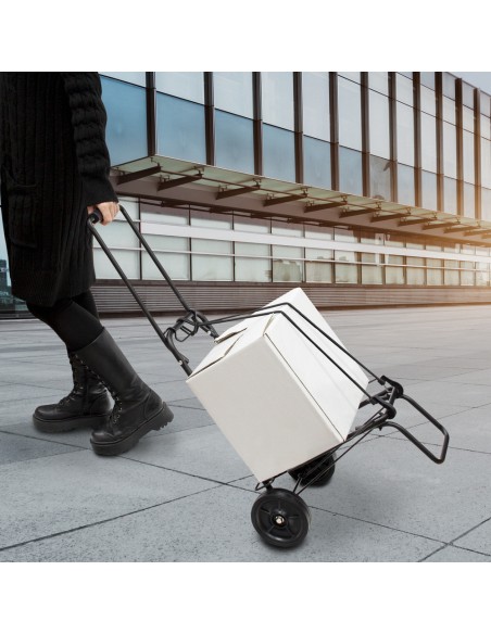 Carretilla Plegable Metalica De Carga - Porta Maletas Con Cuerda Elastica 93,5x33x44 cm. Carro De Transporte 50 Kg.