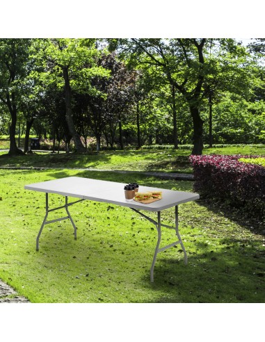 Mesa Plegable Rectangular HDPE Multifuncional, Portatil, Resistente,Multiusos 180x74x74 cm. Color Blanco