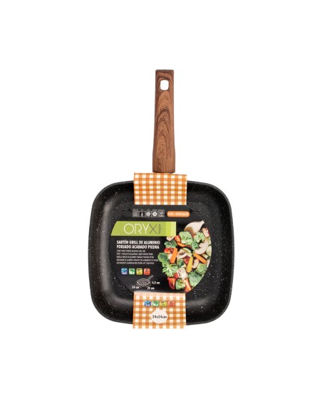 Sarten Aluminio Forjado Antiadherente 24x24x4,5 cm. Mango Engomado / 5 capas / Acabado Piedra / Todo Tipo de Cocinas / Grill