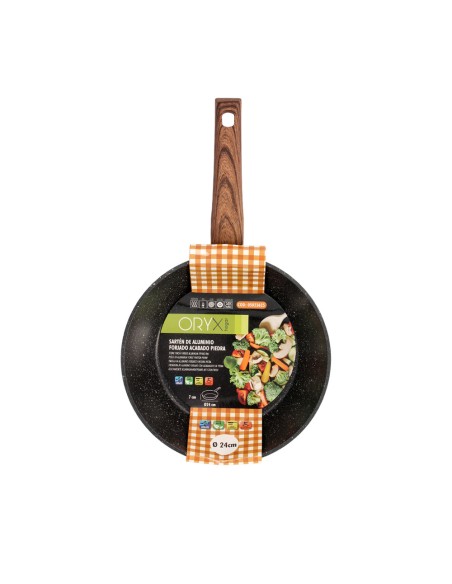 Sarten Aluminio Forjado Antiadherente Ø 24 x 7 cm. Mango Engomado / 5 capas / Acabado Piedra / Apta Para Todo Tipo de Cocinas