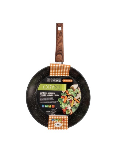 Sarten Honda Aluminio Forjado Antiadherente Ø 28x7,5 cm. Mango Engomado / 5 capas / Acabado Piedra / Para Todo Tipo de Cocinas