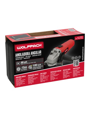 Amoladora Angular 900 Watt. Disco Ø 125 mm. 11.000 R.P.M. Mango 3 Posiciones Eje M14 Protector Disco Ajustable, Anti arranque