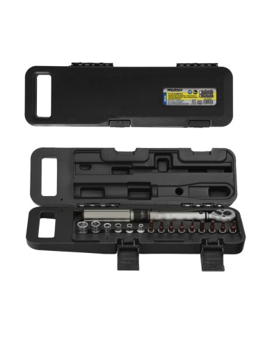 Llave Dinamometrica 1/4" Con 9 Puntas Hexagonales y 5 Vasos. Llave De Torque Camiones, Coches, Motos, Micro Ajustes, Acero CRV