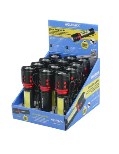 Linterna LED De Mano Mini Aluminio Recargable USB (1.200 mah) 500 Lumenes 5 Watt. Con Función Zoom y Clip Sujeción