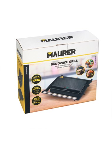 Sandwichera Grill Doble 1000w Parilla Eléctrica, Panini Press Grill, 1000w, Placa Antiadherente, Apertura 180º