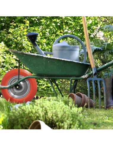 Rueda Carretilla Obra / Jardin Maciza Llanta Acero "Plus" Naranja Impinchable, Rueda Carretilla Con Eje Ø 19 mm Rueda Ø 35 cm