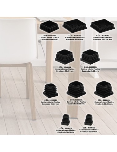 Contera Interior Plastico Cuadrada 16x16 mm. Color Negro. Bolsa 200 Unidades. Contera Mesa, Silla, Muebles, Estanteria