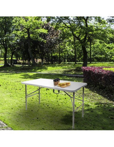 Mesa Plegable Rectangular HDPE Multifuncional, Portatil, Resistente,Multiusos 122x61x74 cm. Color Blanco
