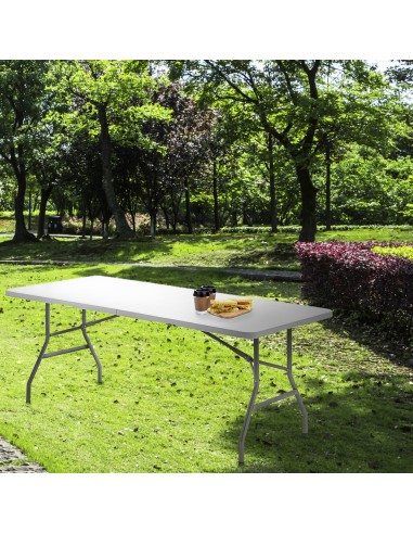 Mesa Plegable Rectangular HDPE Multifuncional, Portatil, Resistente,Multiusos 244x76x74 cm. Color Blanco
