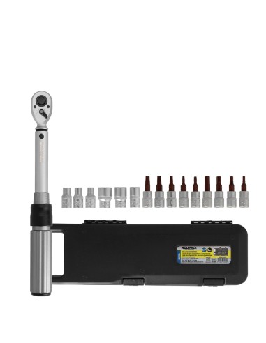 Llave Dinamometrica 1/4" Con 9 Puntas Hexagonales y 5 Vasos. Llave De Torque Camiones, Coches, Motos, Micro Ajustes, Acero CRV