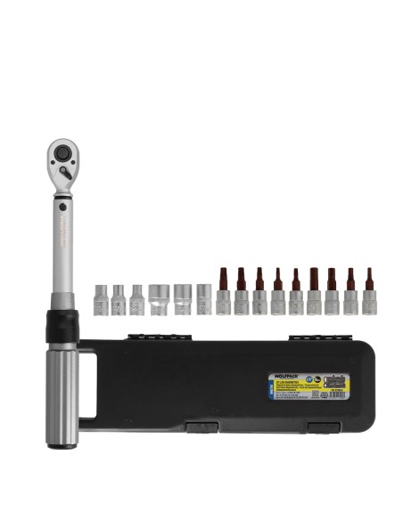 Llave Dinamometrica 1/4" Con 9 Puntas Hexagonales y 5 Vasos. Llave De Torque Camiones, Coches, Motos, Micro Ajustes, Acero CRV