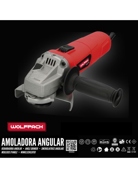 Amoladora Angular 900 Watt. Disco Ø 125 mm. 11.000 R.P.M. Mango 3 Posiciones Eje M14 Protector Disco Ajustable, Anti arranque