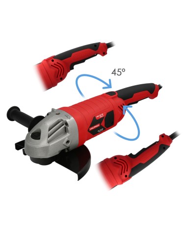 Amoladora Angular 2.400 Watt. Disco Ø 230 mm. 6.500 R.P.M. Mango 3 Posiciones Eje M14 Protector Disco Ajustable, Anti arranque