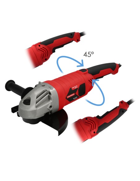 Amoladora Angular 2.400 Watt. Disco Ø 230 mm. 6.500 R.P.M. Mango 3 Posiciones Eje M14 Protector Disco Ajustable, Anti arranque