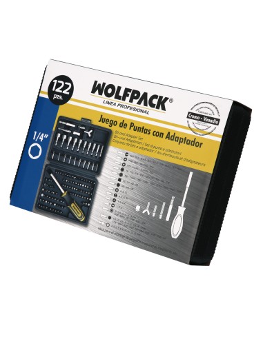 Juego Puntas con Destornillador 1/4" 122 Pzs. Con Apadtador. Cromo Vanadio, Kit Llave Combinada, Kit Carraca,