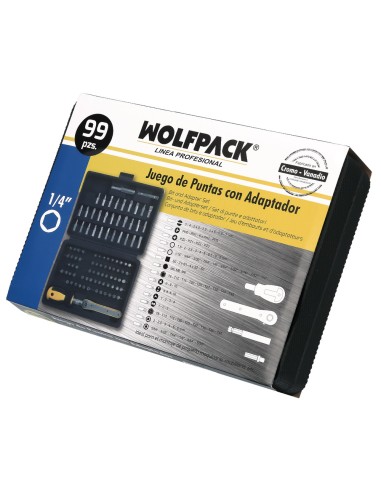 Juego Puntas con Destornillador 1/4" 99 Pzs. Con Apadtador. Cromo Vanadio, Kit Llave Combinada, Kit Carraca,