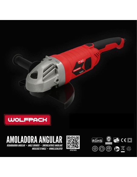 Amoladora Angular 2.400 Watt. Disco Ø 230 mm. 6.500 R.P.M. Mango 3 Posiciones Eje M14 Protector Disco Ajustable, Anti arranque