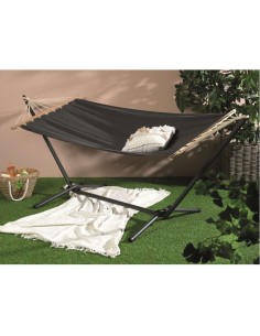 HAMACA TEXTIL GRIS CON BARRA DE MADERA