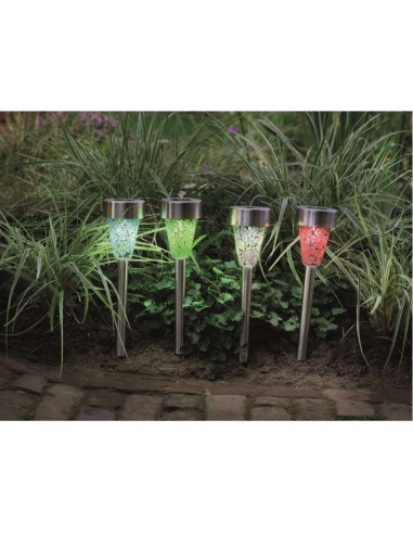 BALIZA LED SOLAR CRISTALES 4 COLORES EXT.