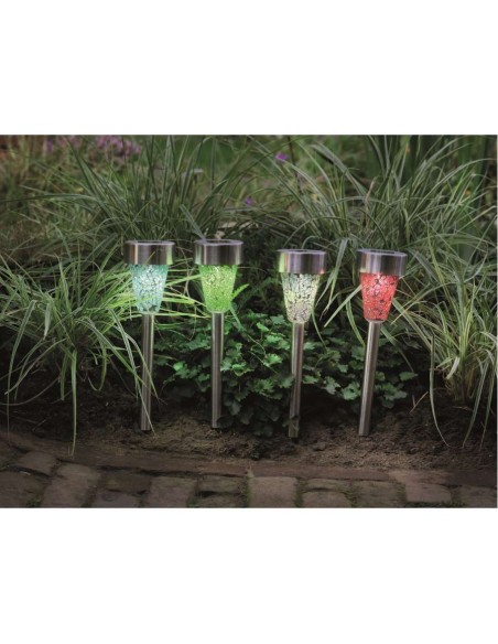 BALIZA LED SOLAR CRISTALES 4 COLORES EXT.