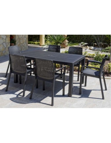 MESA ELEGANTE RATAN 150X90X72CM ANTRACITA PLASMIR