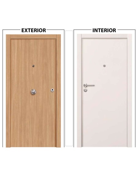 PUERTA BLOCK BLINDADA ROBLE EXTERIOR BLANCA LISO INTERIOR 2030X825X459IZQUIERDA