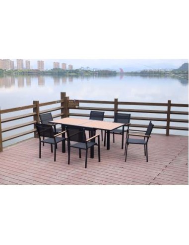 CONJUNTO LOIRA MESA EXTENSIBLE 90/180X90X75 CM + 6 SILLAS (B) BIGMAT