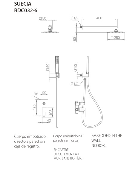 CONJUNTO DUCHA MONOMANDO EMPOTRADO SUECIA