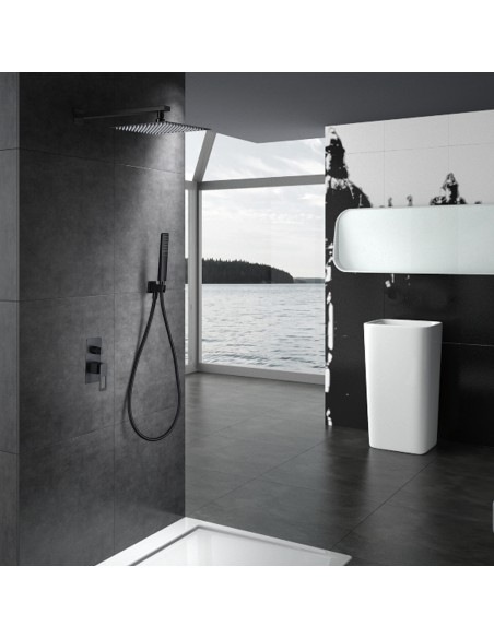 CONJUNTO DUCHA MONOMANDO EMPOTRADO SUECIA NEGRO MATE