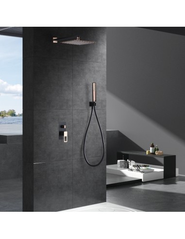 CONJUNTO DUCHA MONOMANDO EMPOTRADO SUECIA NEGRO ORO ROSA BRI