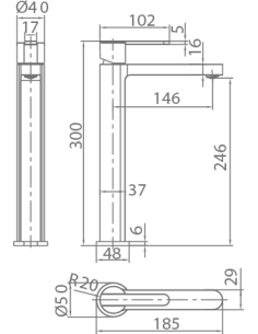 MONOMANDO LAVABO ALTO ROMA ORO CEPILLADO 2