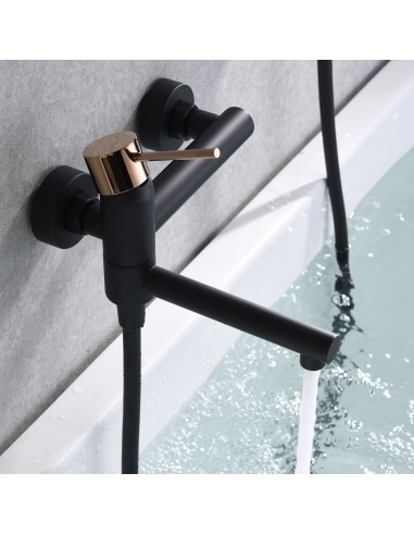 MONOMANDO EMPORTRADO BAÚO/DUCHA MILOS STICK NEGRO ORO ROSA